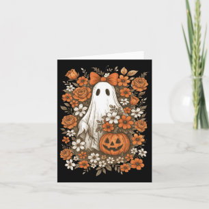 Retro Floral Ghost Schattige Pompoen Herfst Hallow Kaart