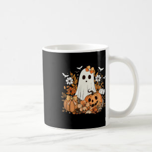 Retro Floral Ghost Schattige Pompoen Herfst Hallow Koffiemok