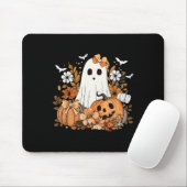 Retro Floral Ghost Schattige Pompoen Herfst Hallow Muismat (Met muis)