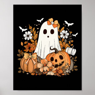 Retro Floral Ghost Schattige Pompoen Herfst Hallow Poster
