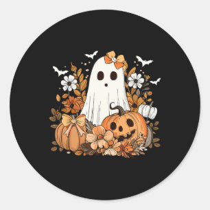 Retro Floral Ghost Schattige Pompoen Herfst Hallow Ronde Sticker
