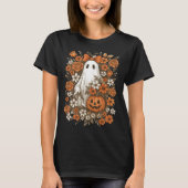 Retro Floral Ghost Schattige Pompoen Herfst Hallow T-shirt (Voorkant)