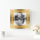 retro floral golden lijst. jouw foto. vierkante klok (Huis)