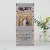 Retro Floral Graduation Party Digitale Editie Kaart (Staand voorkant)