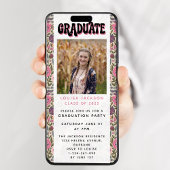 Retro Floral Graduation Party Digitale Editie Kaart