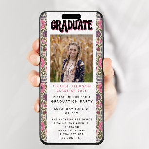Retro Floral Graduation Party Digitale Editie Kaart