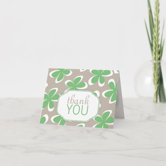 Retro Floral Green & Khaki Dank u kaarten (Voorkant)