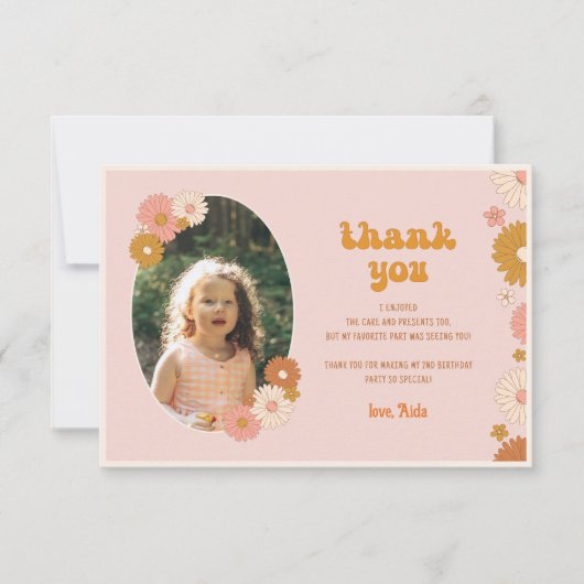 Retro Floral Groovy 2e Verjaardag bedankje Bedankkaart (Voorkant)