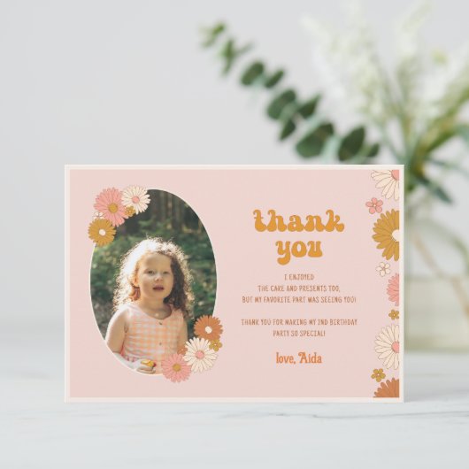 Retro Floral Groovy 2e Verjaardag bedankje Bedankkaart (Staand voorkant)