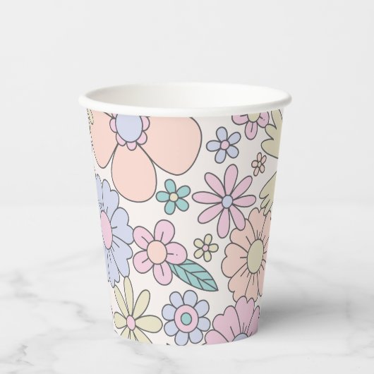 Retro Floral groovy Birthday Paper Cups Papieren Bekers (Voorkant)