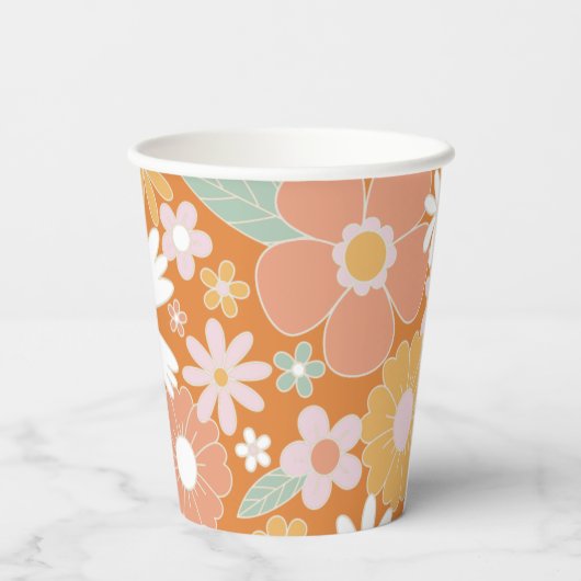 Retro Floral groovy Birthday Paper Cups Papieren Bekers (Achterkant)