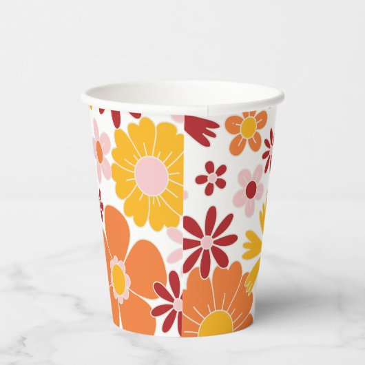 Retro Floral groovy Birthday Paper Cups Papieren Bekers (Rechts)