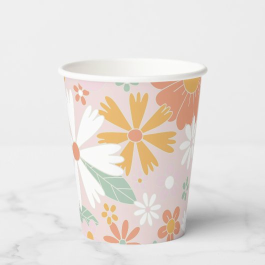 Retro Floral groovy Birthday Papieren Bekers (Achterkant)