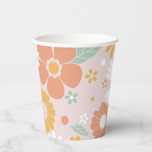 Retro Floral groovy Birthday Papieren Bekers (Voorkant)