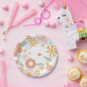 Retro Floral groovy Birthday Papieren Bordje (Feest)