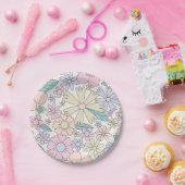 Retro Floral groovy Birthday Papieren Bordje (Feest)