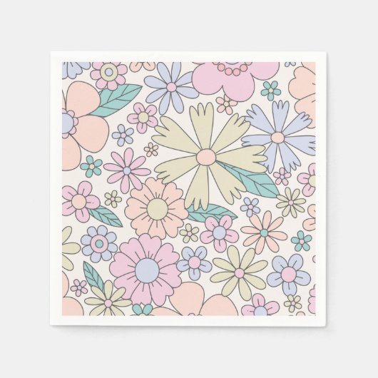 Retro Floral groovy Birthday Servet (Voorkant)