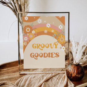 Retro floral groovy goodies verjaardagsfeest poster