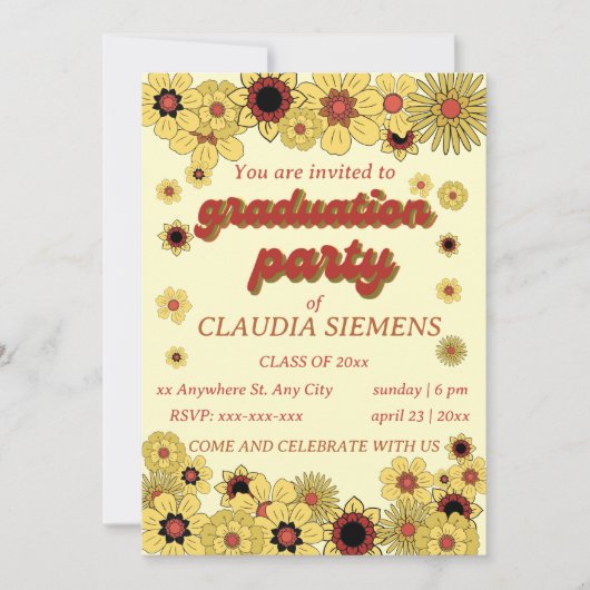 Retro Floral Groovy Graduation Invitations Feestdagenkaart (Voorkant)