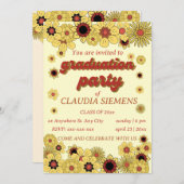 Retro Floral Groovy Graduation Invitations Feestdagenkaart (Voorkant / Achterkant)