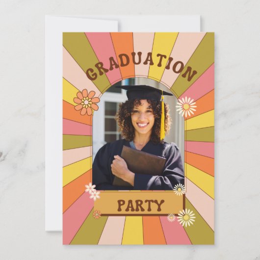Retro Floral Groovy Graduation Invitations Feestdagenkaart (Voorkant)