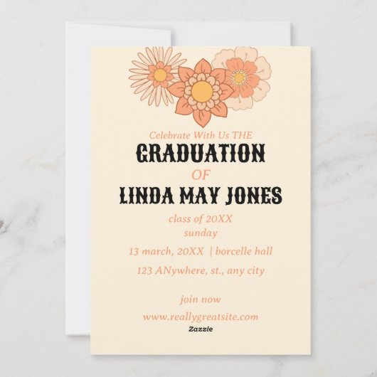 Retro Floral Groovy Graduation Invitations Feestdagenkaart (Achterkant)