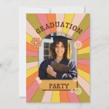 Retro Floral Groovy Graduation Invitations