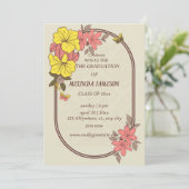 Retro Floral Groovy Graduation Invitations Feestdagenkaart (Staand voorkant)