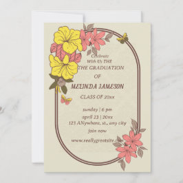 Retro Floral Groovy Graduation Invitations Feestdagenkaart