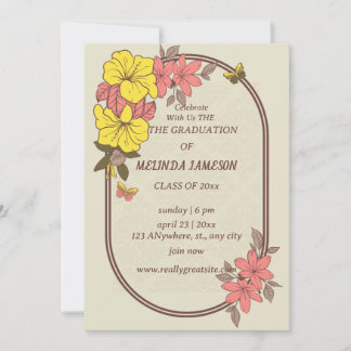 Retro Floral Groovy Graduation Invitations Feestdagenkaart
