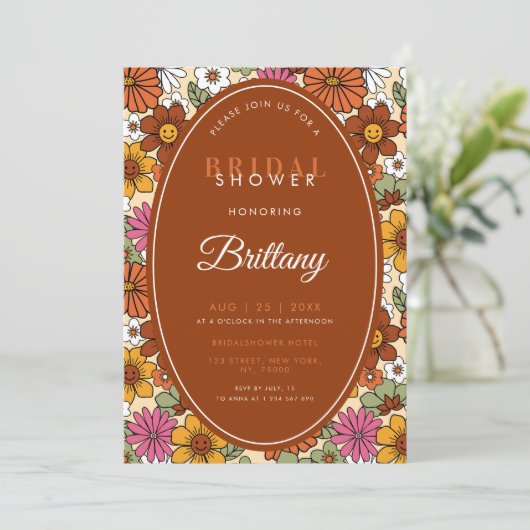 Retro Floral Groovy Hippie Daisy 70s Vrijgezellenf Save The Date (Staand voorkant)