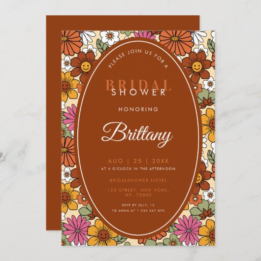 Retro Floral Groovy Hippie Daisy 70s Vrijgezellenf Save The Date (Voorkant / Achterkant)