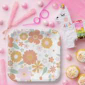 Retro Floral groovy verjaardag Papieren Bordje (Feest)