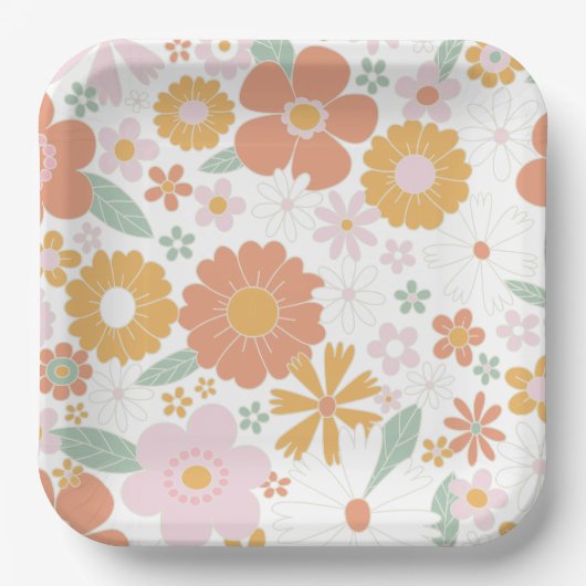Retro Floral groovy verjaardag Papieren Bordje (Voorkant)