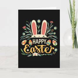 Retro Floral Happy Easter Bunny Boho Spring Feestdagen Kaart