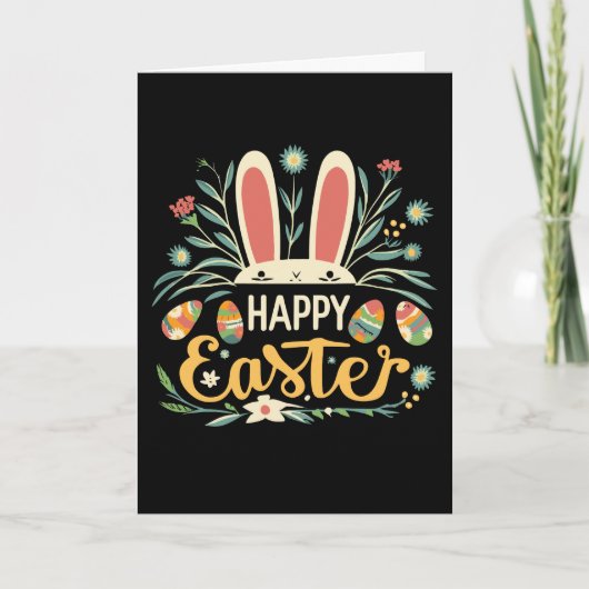 Retro Floral Happy Easter Bunny Boho Spring Feestdagen Kaart (Voorkant)