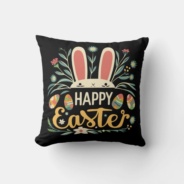 Retro Floral Happy Easter Bunny Boho Spring Kussen (Voorkant)