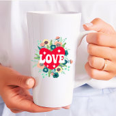 Retro Floral Heart Love Red Valentijnsdag Latte Mok