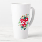 Retro Floral Heart Love Red Valentijnsdag Latte Mok (Rechterhoek)