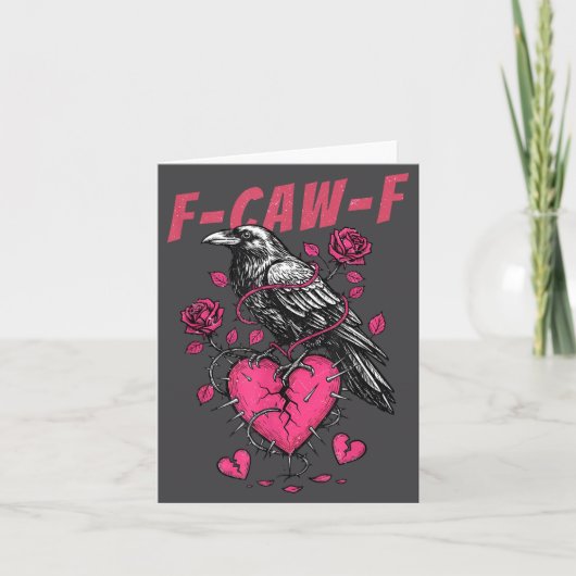 Retro Floral Heart Raven F-caw-f Anti Valentin's D Kaart (Voorkant)