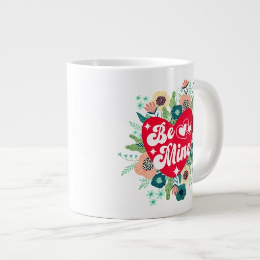 Retro Floral Heart zijn Mine Red Valentijnsdag Grote Koffiekop (Voorkant rechts)