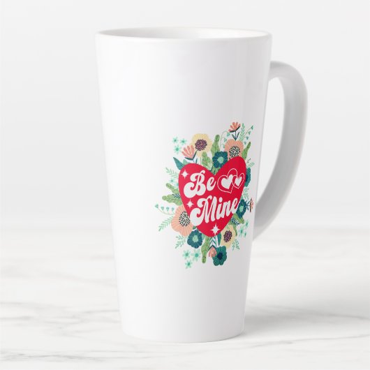 Retro Floral Heart zijn Mine Red Valentijnsdag Latte Mok (Rechterhoek)