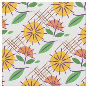 Retro Floral hedendaags Patroongeel + Oranje Stof