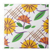 Retro Floral hedendaags Patroongeel + Oranje Tegeltje (Voorkant)