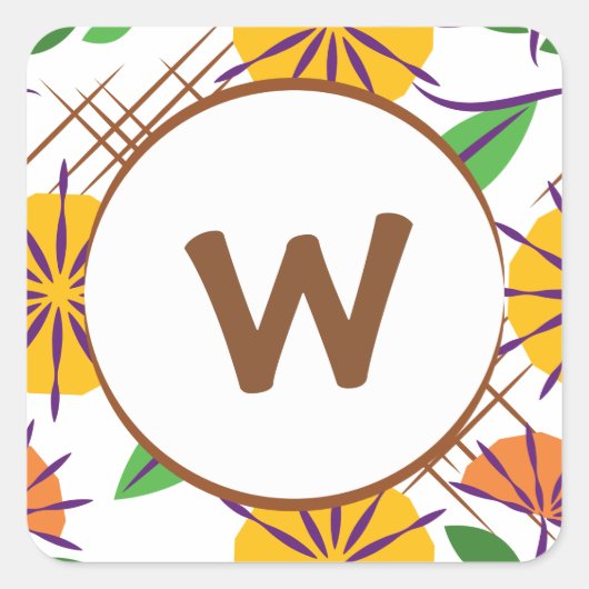 Retro Floral hedendaags Patroongeel + Oranje Vierkante Sticker (Voorkant)