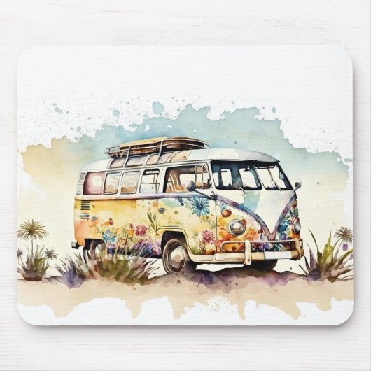 Retro Floral Hippie Bus Muismat (Voorkant)