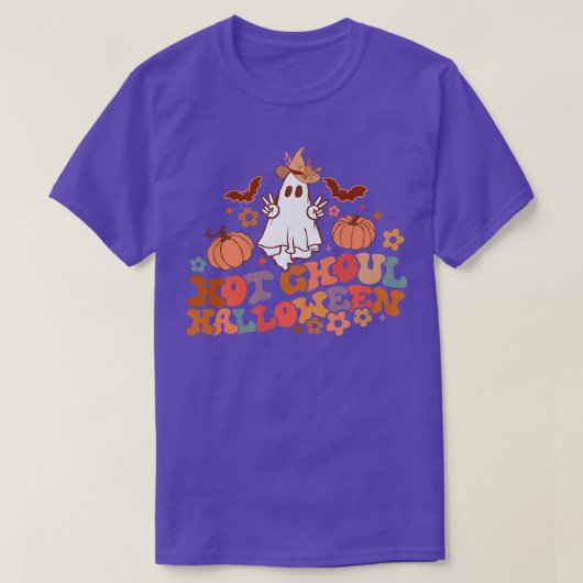Retro Floral Hot Ghoul Halloween Ghost Pumpkin Spo T-shirt (Design voorkant)