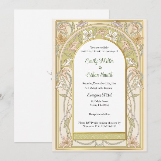  retro floral ingelijste huwelijksuitnodiging kaart (Voorkant / Achterkant)