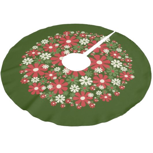Retro Floral kerstbloemen Rood Groen Cream Kerstboom Rok (Gekanteld)