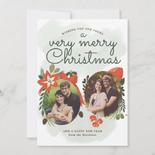 Retro Floral-kerstfotokaart Feestdagenkaart